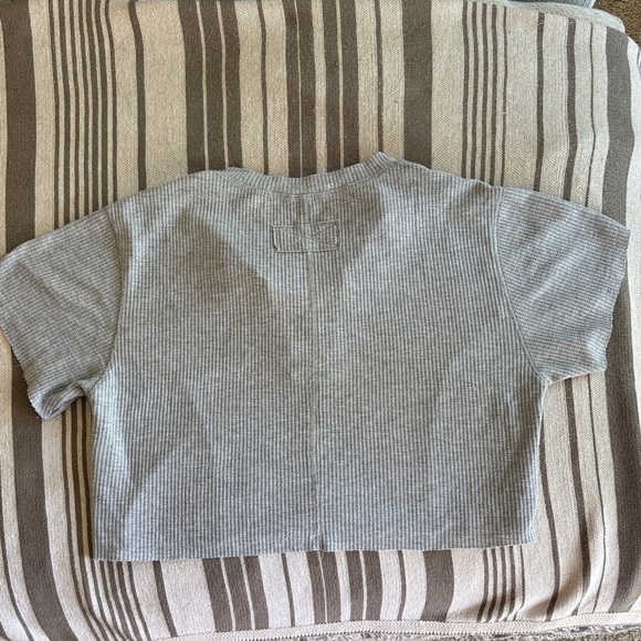 New In Gray Waffle Knit Cropped Henley Top | Woman’s Medium - Picture 3 of 3